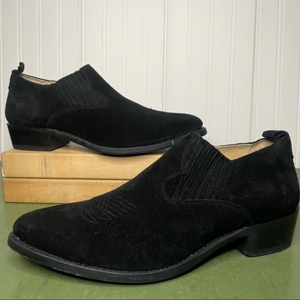Frye Suede Ankle Cowboy/Girl Short Boots in Black